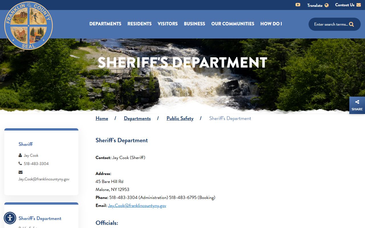 Franklin County inmate population sheriff department booking contact page